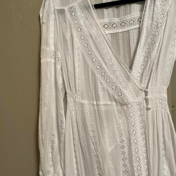 New 6 S ASOS DESIGN Lace Insert Wrap Maxi Dress 100% Cotton White Maxi Romantic - Picture 11 of 16